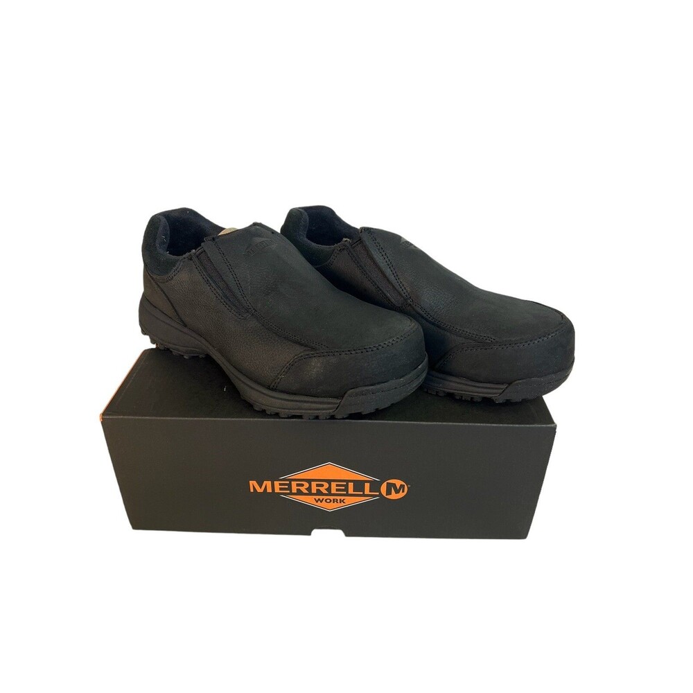MERRELL Sutton Moc Pro Black Men 7.5 M Slip Resistant Waterproof Work Shoe